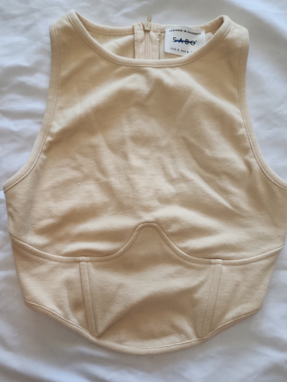 Sabo Skirt Cream Textured Knit Corset Crop Top Small 4 Zip Back